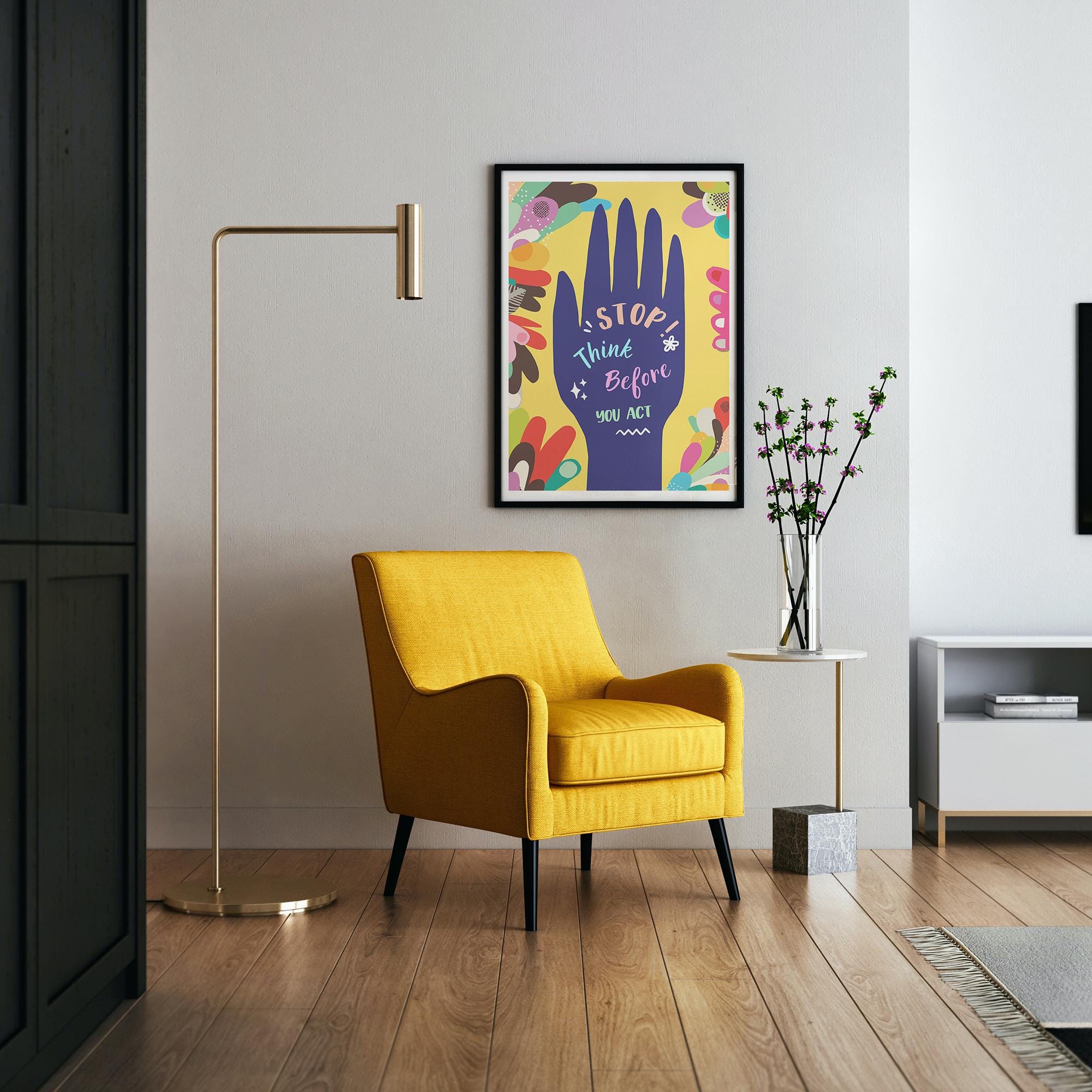 STOP! Think Before You Act - Premium Museum-Quality Poster with Durable Wooden Frame, Available in 15 Sizes & 3 Frame Colors
