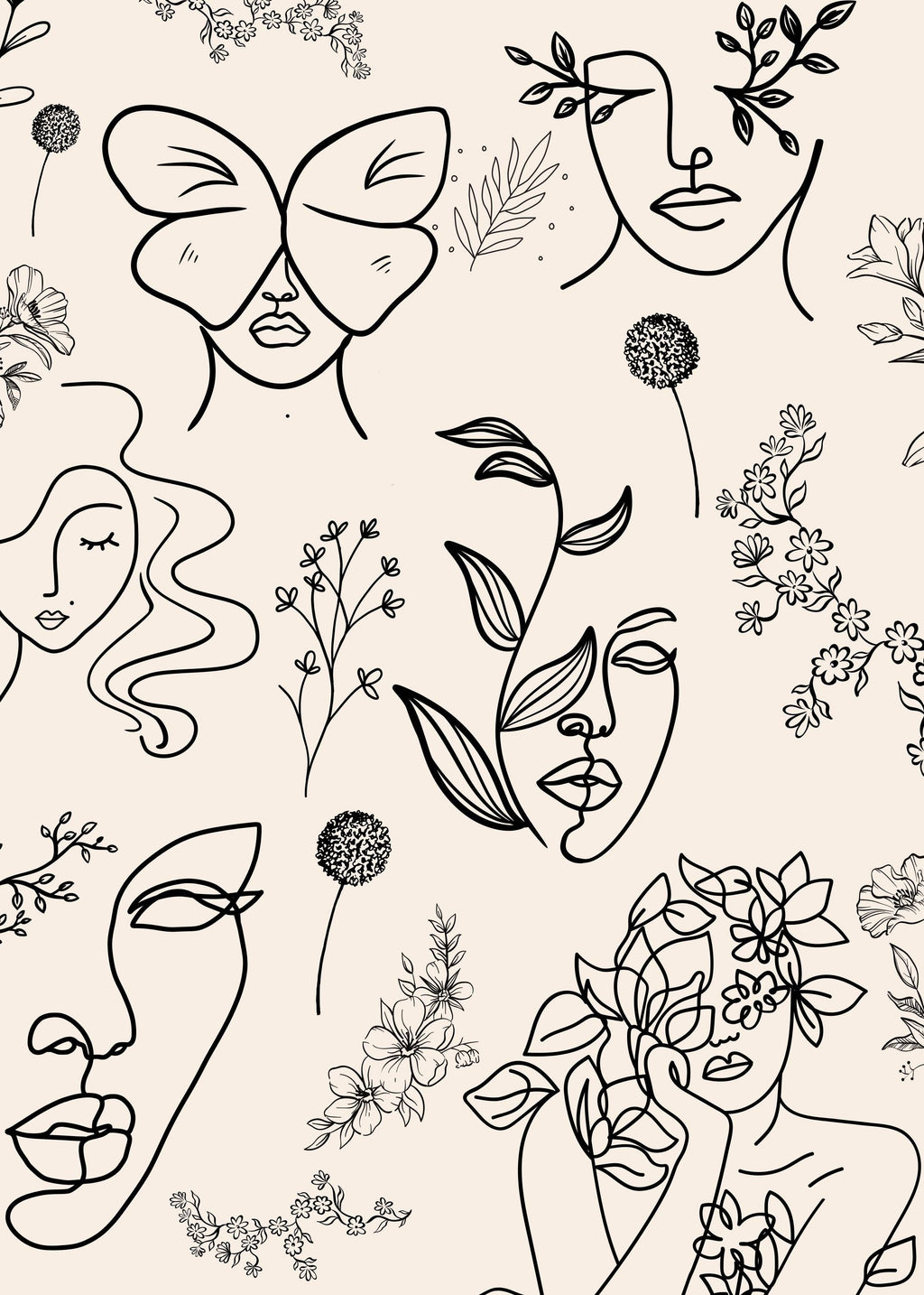 Elegant Abstract Line Art Poster with Floral and Botanical Patterns - Ready to Hang, Museum-Quality Print on Matte Paper, Framed in Wood