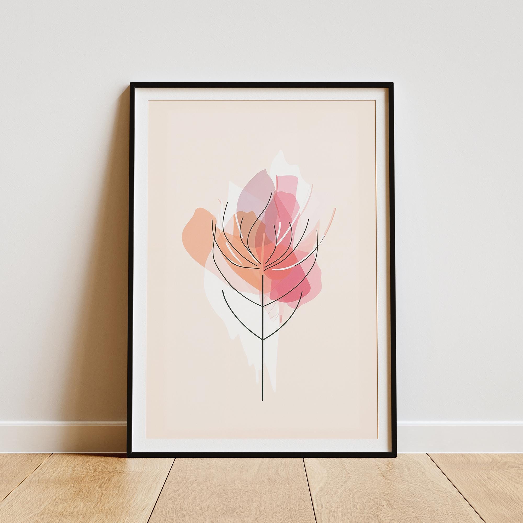 Modern Floral Line Art Poster – Pink Abstract Flower Print, Framed or Canvas Wall Art for Home & Office Decor