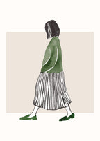 Minimalist Walking Woman Poster - Museum-Quality Matte Paper with Durable Wooden Frame, Available in Black, White, and Wood - 15 Sizes