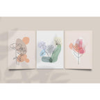 Modern Botanical Line Art Set of 3 – Minimalist Flower Wall Art Prints for Living Room, Bedroom, Office – Nordic Aesthetic Decor