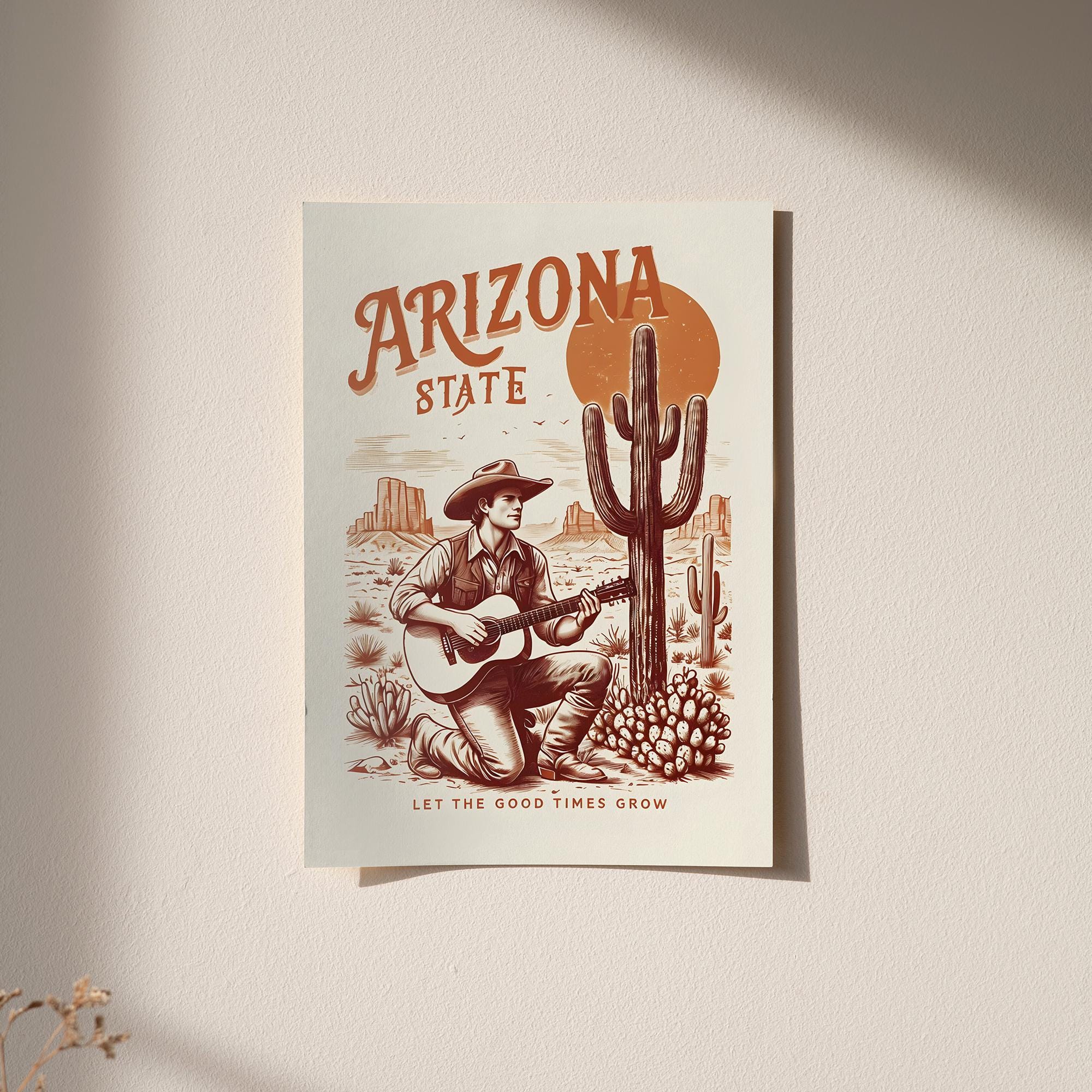 Arizona Cowboy Digital Print | Western Wall Art | Instant Download | Guitar & Cactus Art | Rustic Desert Decor | High-Quality PDF