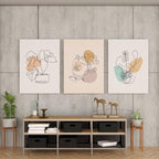 Boho Botanical Line Art Prints – Minimalist Plant & Face Wall Art Set of 3 – Neutral Abstract Poster for Modern Home Decor