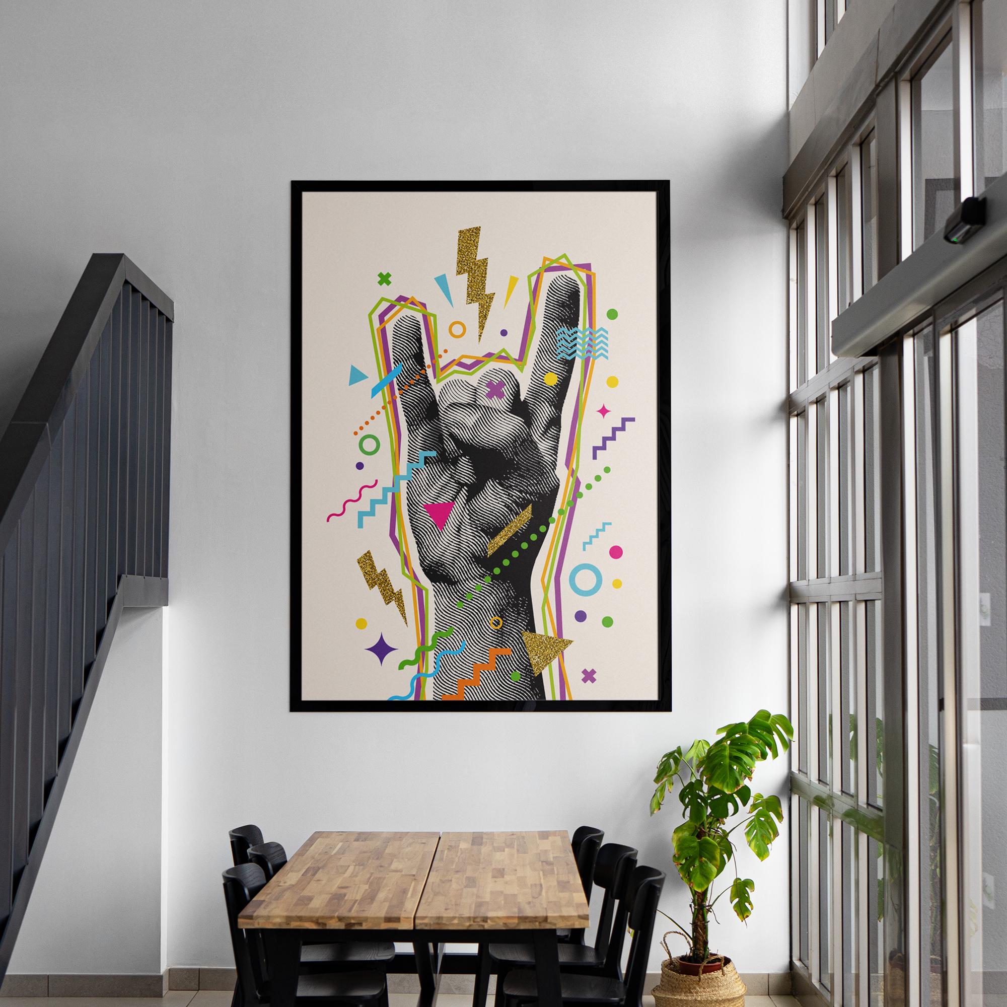 Retro Pop Art Hand Sign Poster - Museum-Quality Matte Print, Premium Pine Frame, Plexiglass Protection - 3 Frame Colors Available!