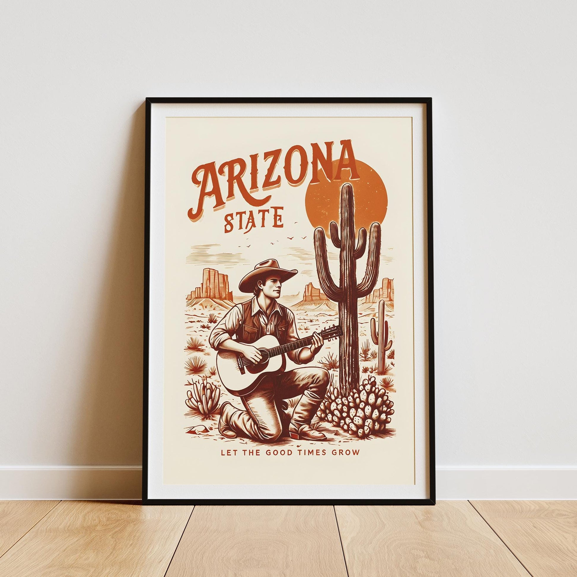 Arizona Cowboy Digital Print | Western Wall Art | Instant Download | Guitar & Cactus Art | Rustic Desert Decor | High-Quality PDF