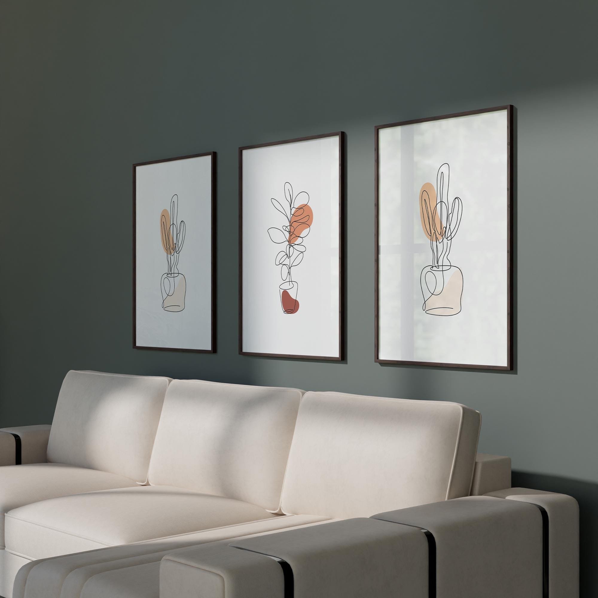 Minimalist Line Art Plant Set - 3 Piece Botanical Wall Art, Abstract Plant Prints, Scandinavian Decor, Modern Home Office Artwork